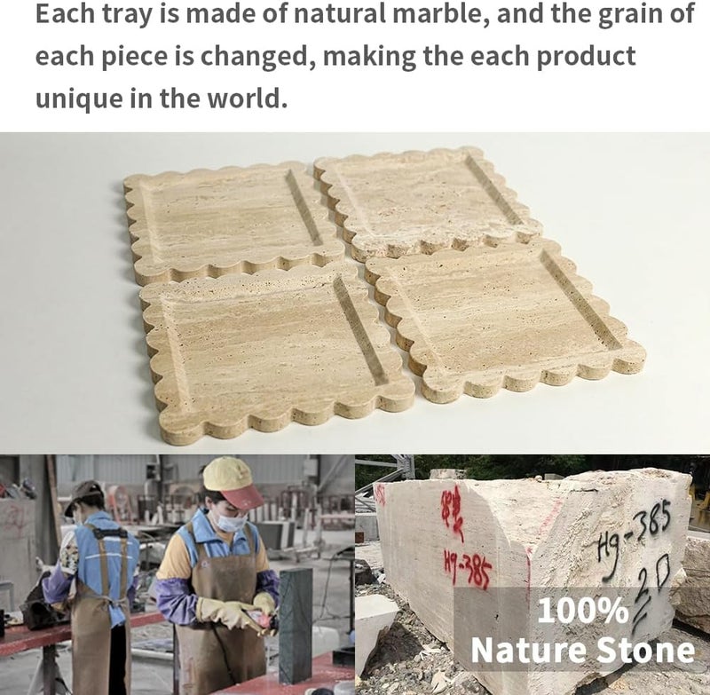 Future stone Natural 100% Marble Vanity Tray Luxury Scalloped Marble Tray, Travertine Tray for Home Decor Bathroom Kitchen Candle Key (Square-9.8 * 9.8-Beige Travertine) - Image 3